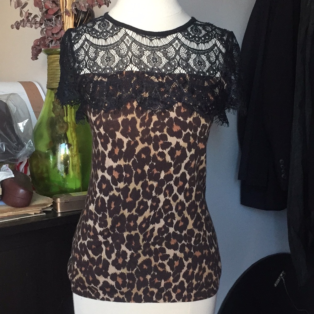 Ann Taylor Leopard Print Lace Top